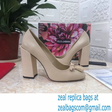 Dolce  &  Gabbana Block Heel 10.5cm Leather Sicily Pumps Beige 2021